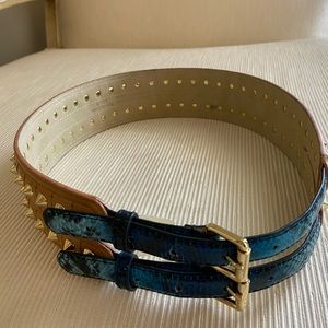 BCBG Waist Belt Turquoise Snake Tan Gold Spikes